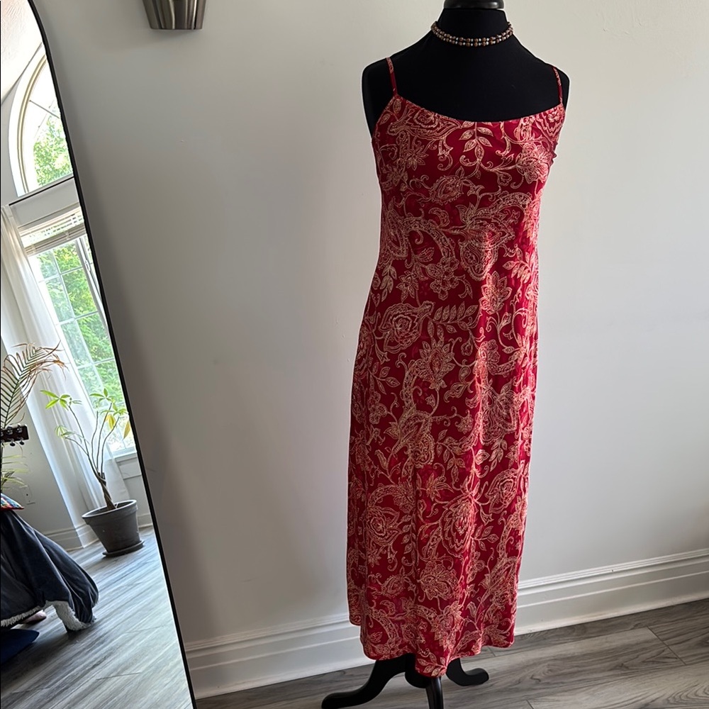 August Silk Red and Gold Paisley Top